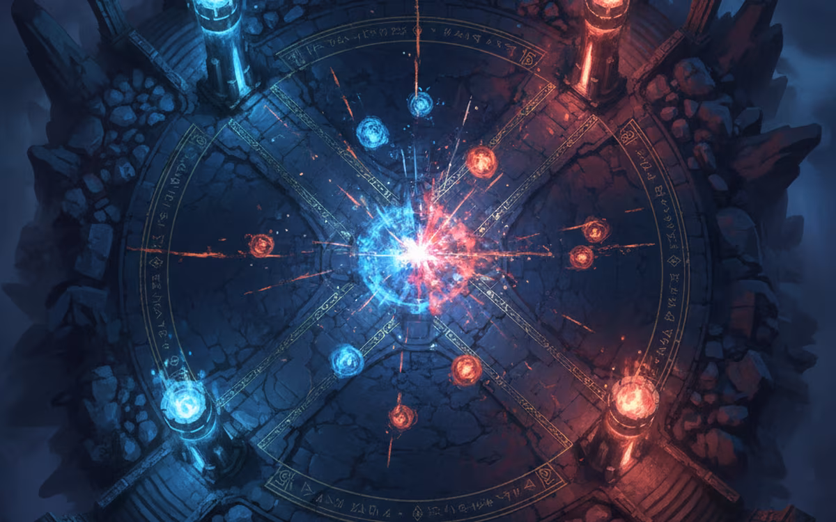 Magical battlefield arena with two opposing towers