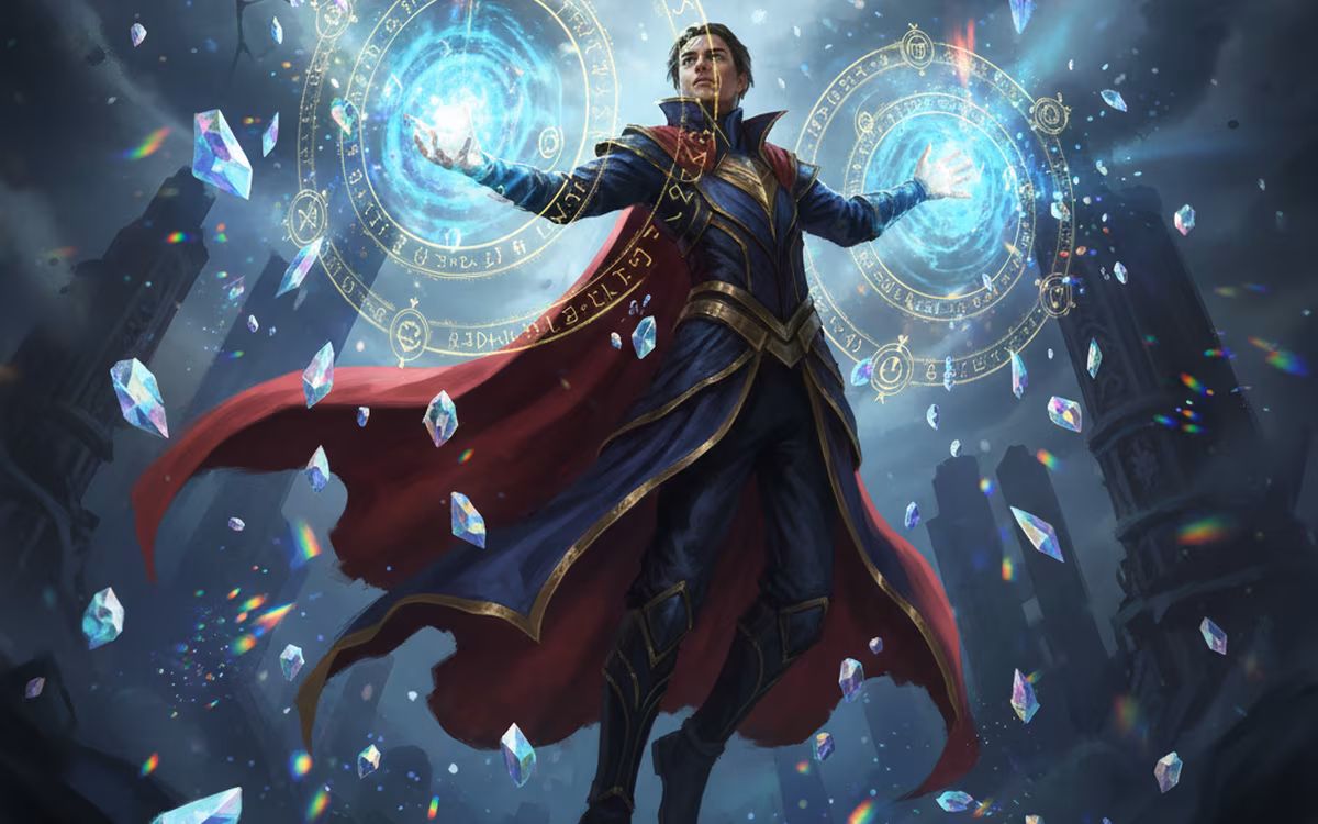 Mage casting an aetheric crystal spell